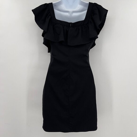 LULUS Black Ruffled  Square Neck Bodycon Dress Size S NWT - Picture 3 of 12